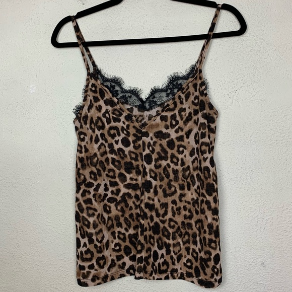 Zara Trafaluc Leopard Printed Eyelash Lace Sexy Camisole V Back Tank Top Small - Picture 3 of 5